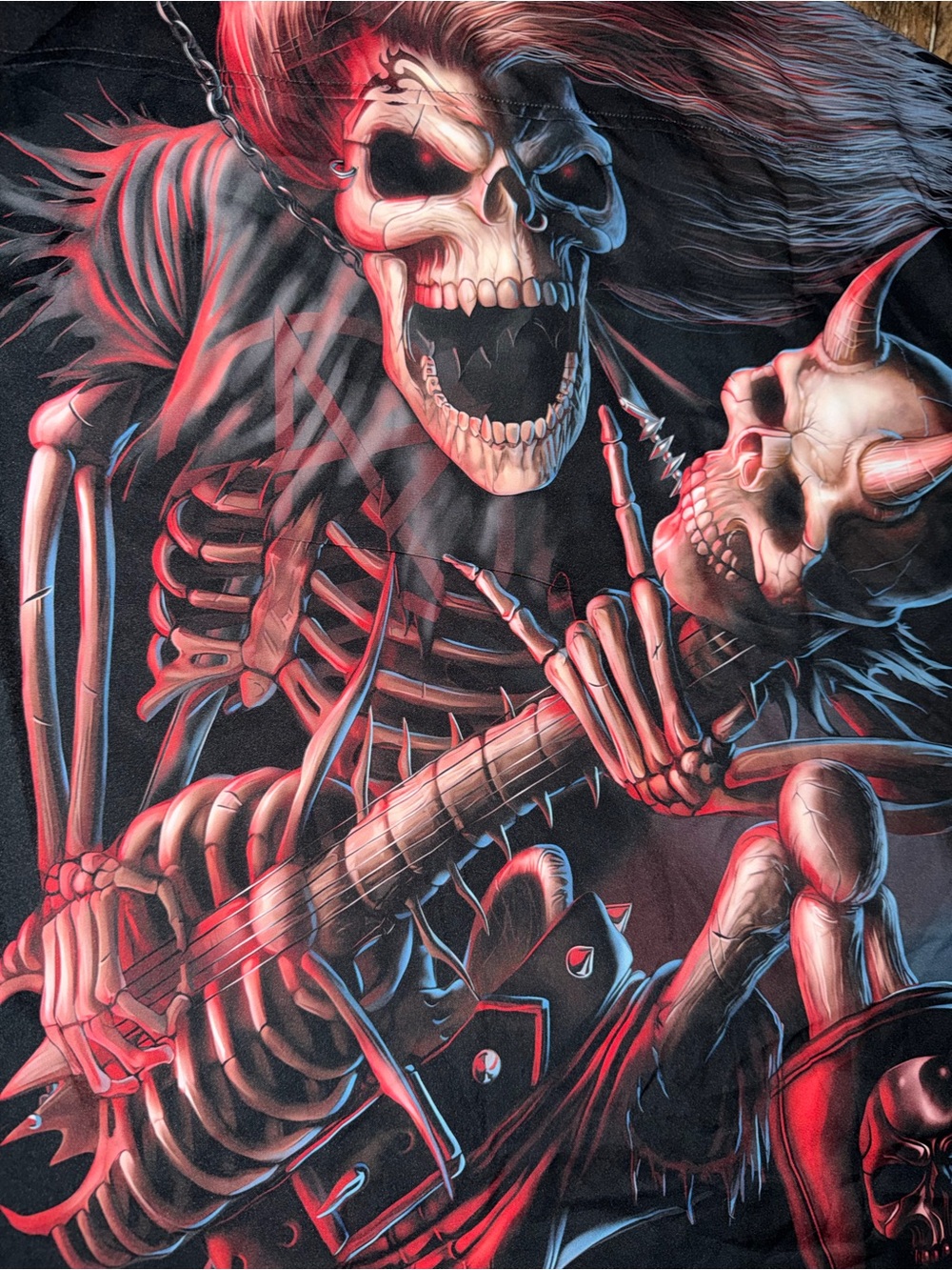 Heavy Metal Death Demon Skulls AOP button Up Shirt Black Men’s Large - Picture 3 of 5